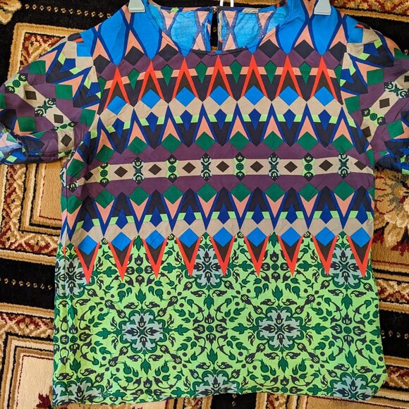 J Crew 100% silk geometric patterned shirt - Picture 3 of 4